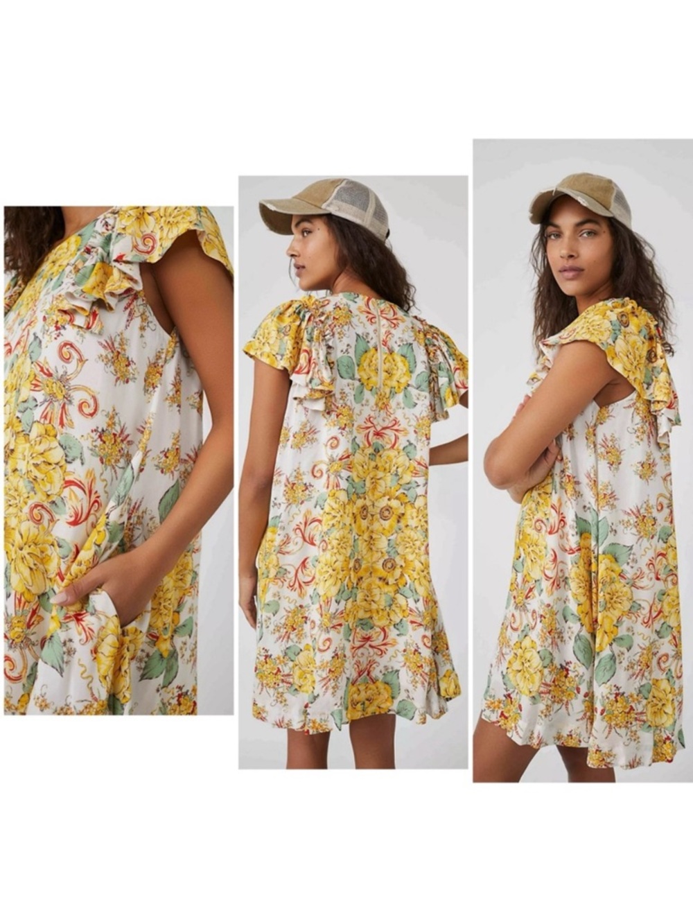 Free People Yara Floral Printed Mini Dress in Tea Combo Size SM $138 Retail NWT
